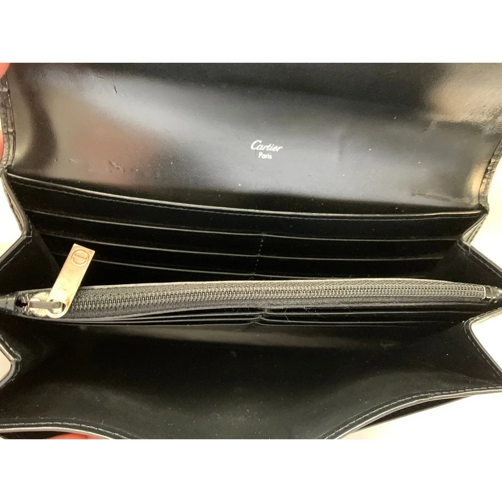 Cartier Love Collection Black Box‎ Calfskin Leather Long Wallet Silver #629